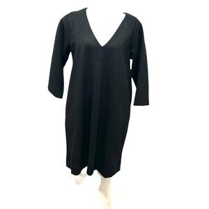 Diane VonFurstenburg AIDIA black v neck 3/4 sleeve wool shift dress size 12